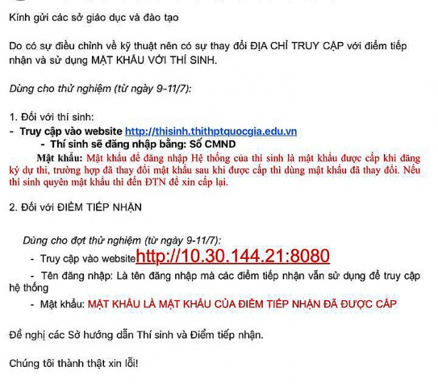 Bộ GD&ĐT thông báo tới Sở GD&ĐT thay đổi địa chỉ truy cập tuyển sinh Bộ GD&ĐT thông báo tới Sở GD&ĐT thay đổi địa chỉ truy cập tuyển sinh