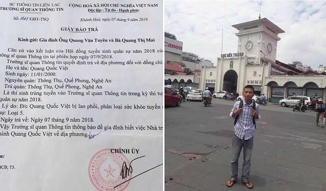 nam sinh bị trường Sĩ quan Thông tin trả về
